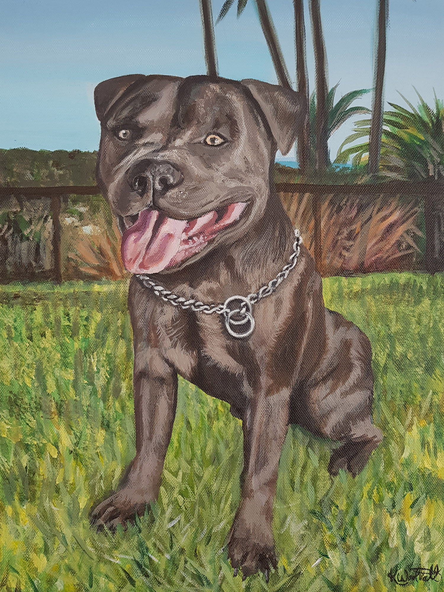 jhett staffy dog canvas portrait airlie beach background 2000x1500px